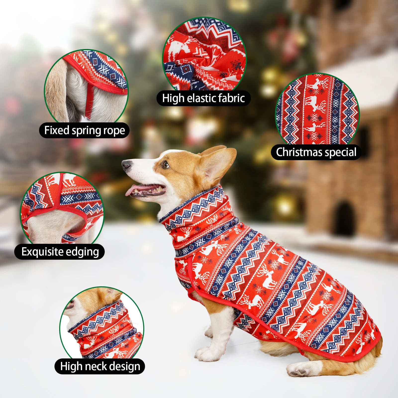 Christmas Dog Clothes Winter Soft Pet Bottoming Shirt for Medium Large Dogs Windproof Turtleneck Puppy Jacket Indoor Hoodies