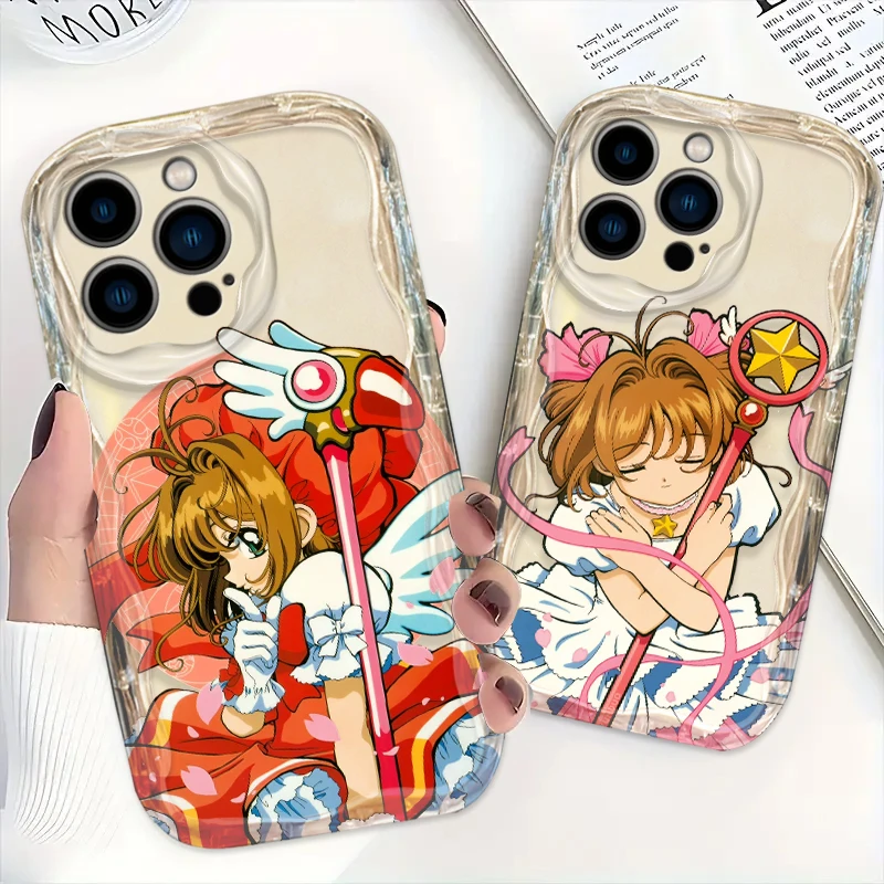 

Anime Cardcaptor Sakura Cover For Apple iPhone 15 14 13 12 11 Pro X XR XS Max Plus 8 7 Plus SE Wave Oil Phone Case