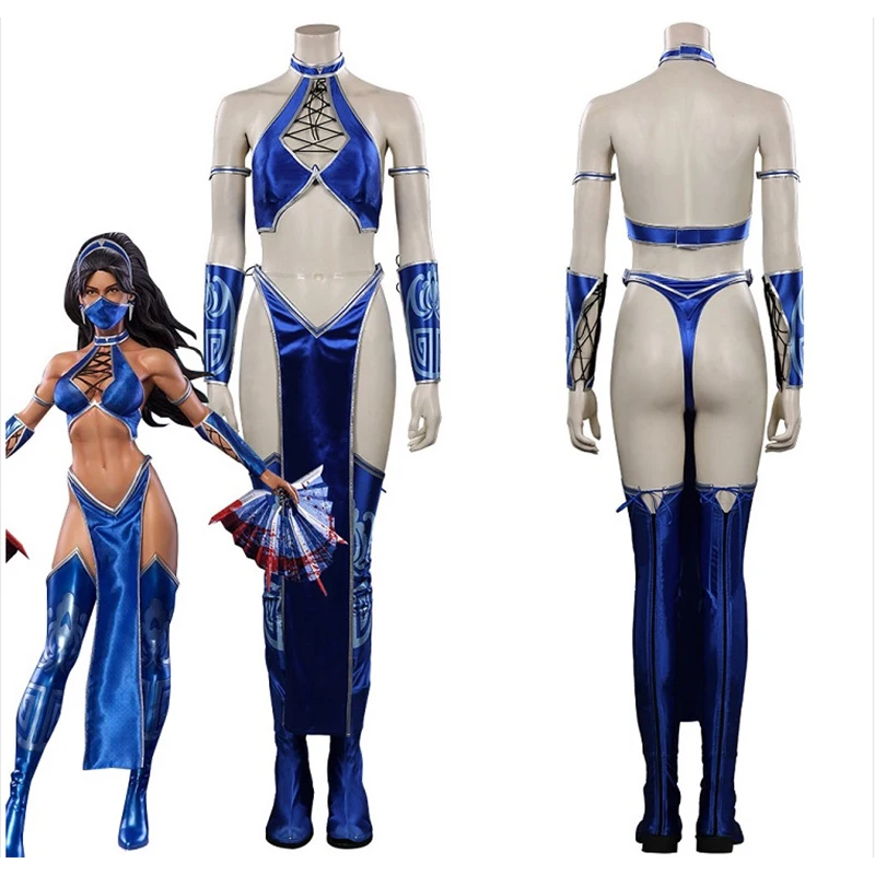 

Adult Mortal Cosplay Kombat Kitana Cosplay Costume Women Bikini Top Shorts Mask Outfits Halloween Carnival Party Suit