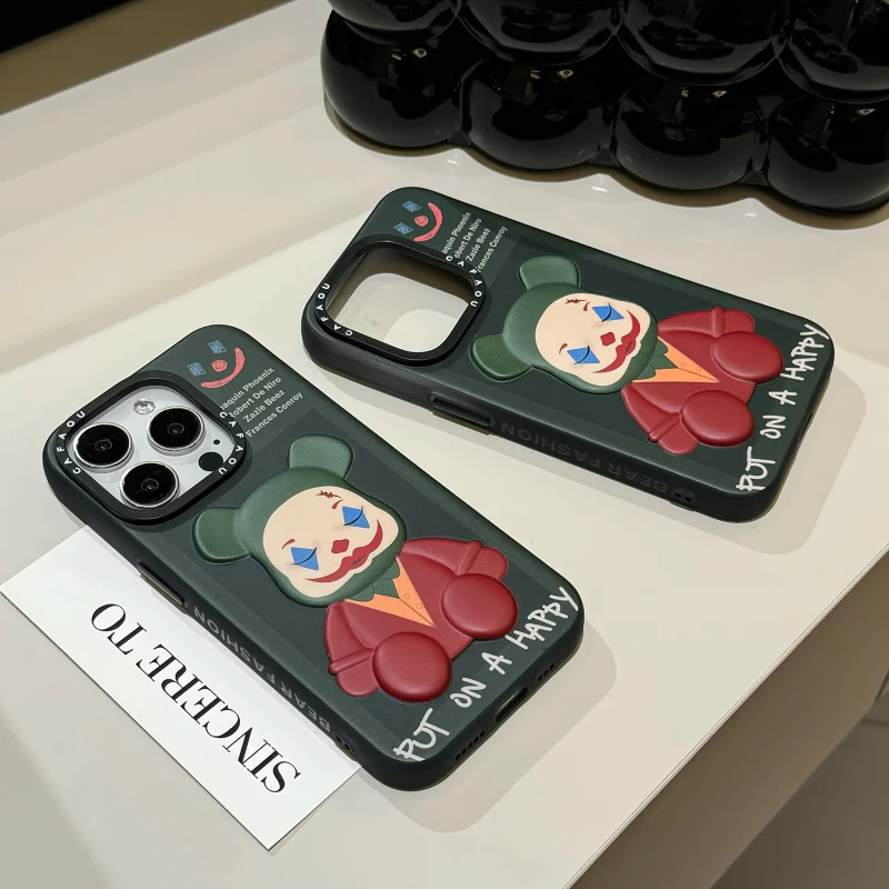 

Чехол для телефона с мультяшным 3D зеленым клоуном и медведем, стильный защитный чехол для iPhone 17 Pro Max 16 Pro 15 Series