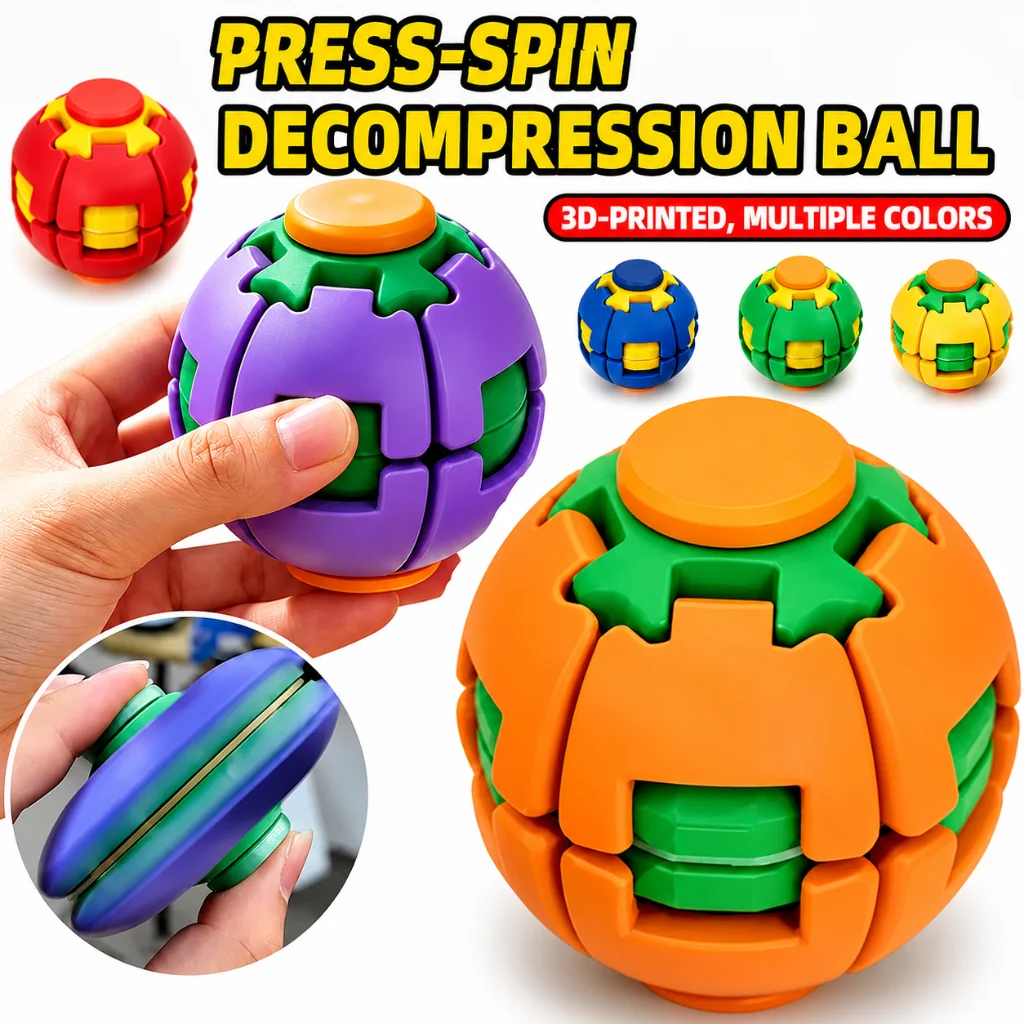 New Press to Spin Fidget Ball, 3D Printed 2-in-1 Fidget Spinner, Sensory Stress Reliever Desk Toy for Adults Birthday 2026 Gifts