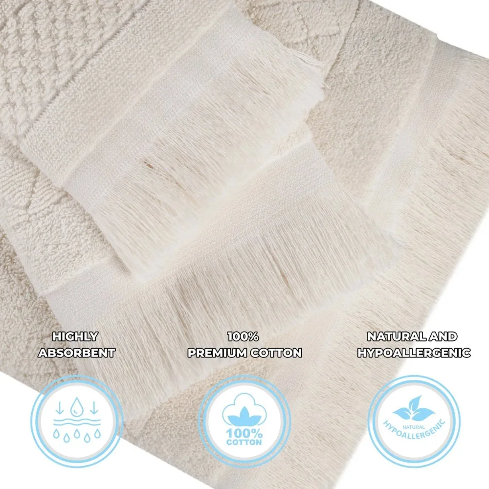 Rolla Cotton Geometric Soft 12 Piece Towel Set, Ivory