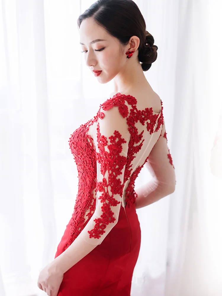 Toast Bride 2023 New Fishtail Wedding Evening Dress Engagement Dress Red Slim Fit Show Thin and Elegant Woman