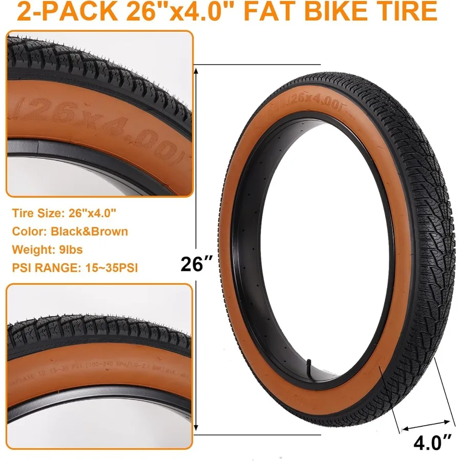 2-Pack 26x4.0 إطار دراجة سمين 26 بوصة مجموعة إطارات الدراجة الجبلية مع تصميم قابل للطي لركوب الطرق الوعرة والدراجات الكهربائية في
