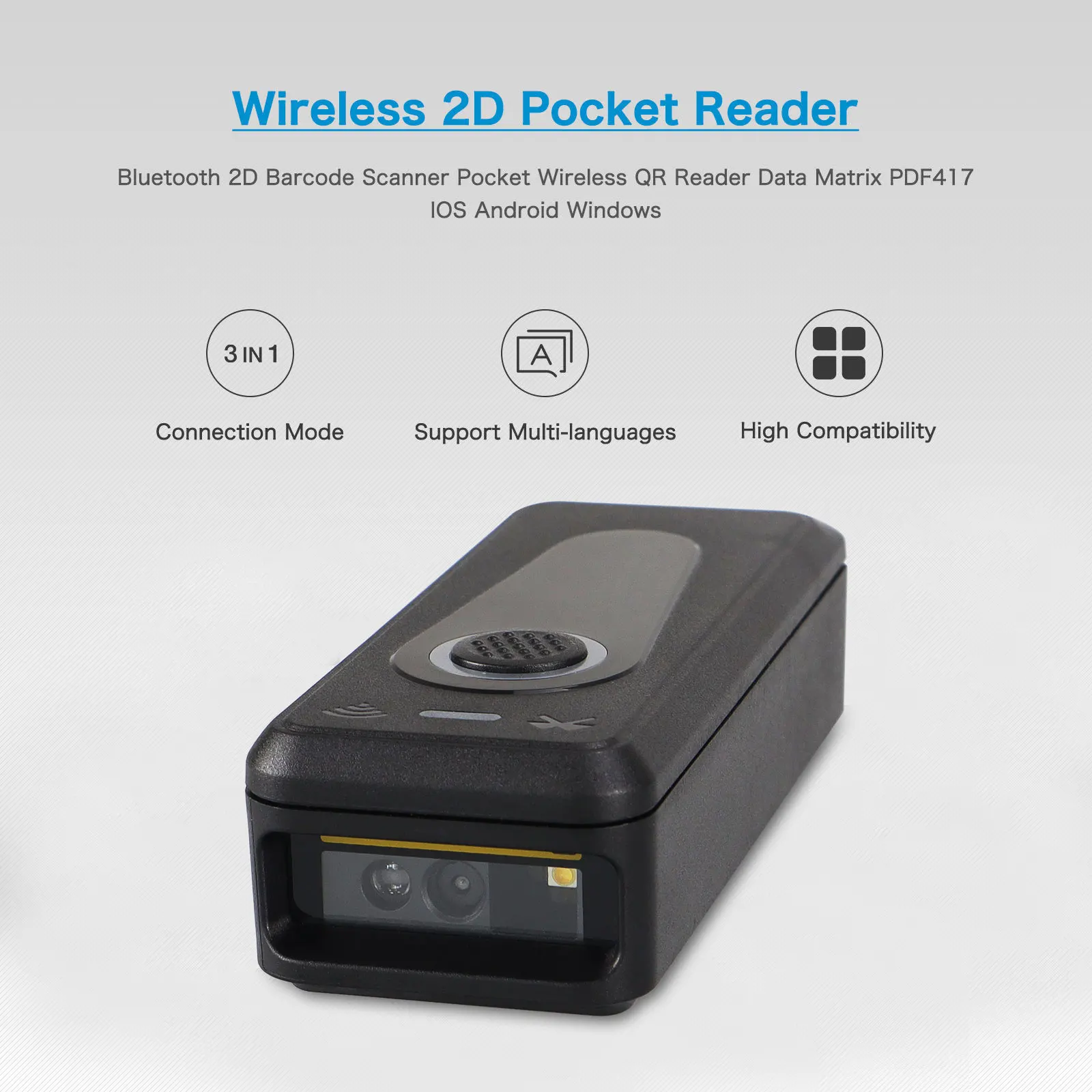 Portable BT 2.4G Wireless Barcode Reader 1D/2D/QR Barcode Scanner Wireless BT Price Checker Pos Barcode Scanner
