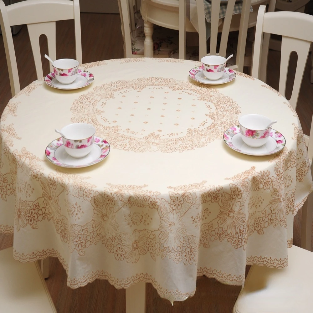 PVC Round Table Cloth Hotel Household Lace Tablecloth Waterproof Scalding and Oil-proof Table Linen Dining Table Cloth