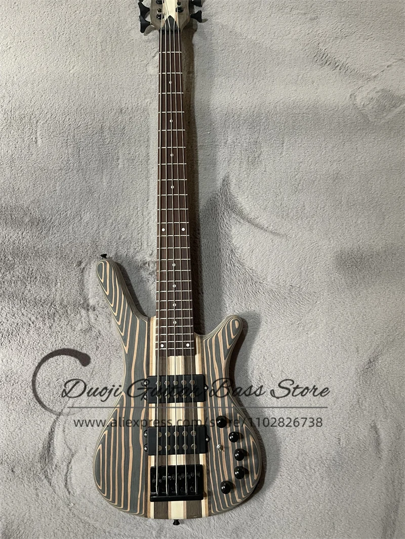 5 String Electric Bass Unpainted Walnut And Maple Through Zebra Wood Body HH Pickup Rosewood Fingerboard Black Hardware Customiz