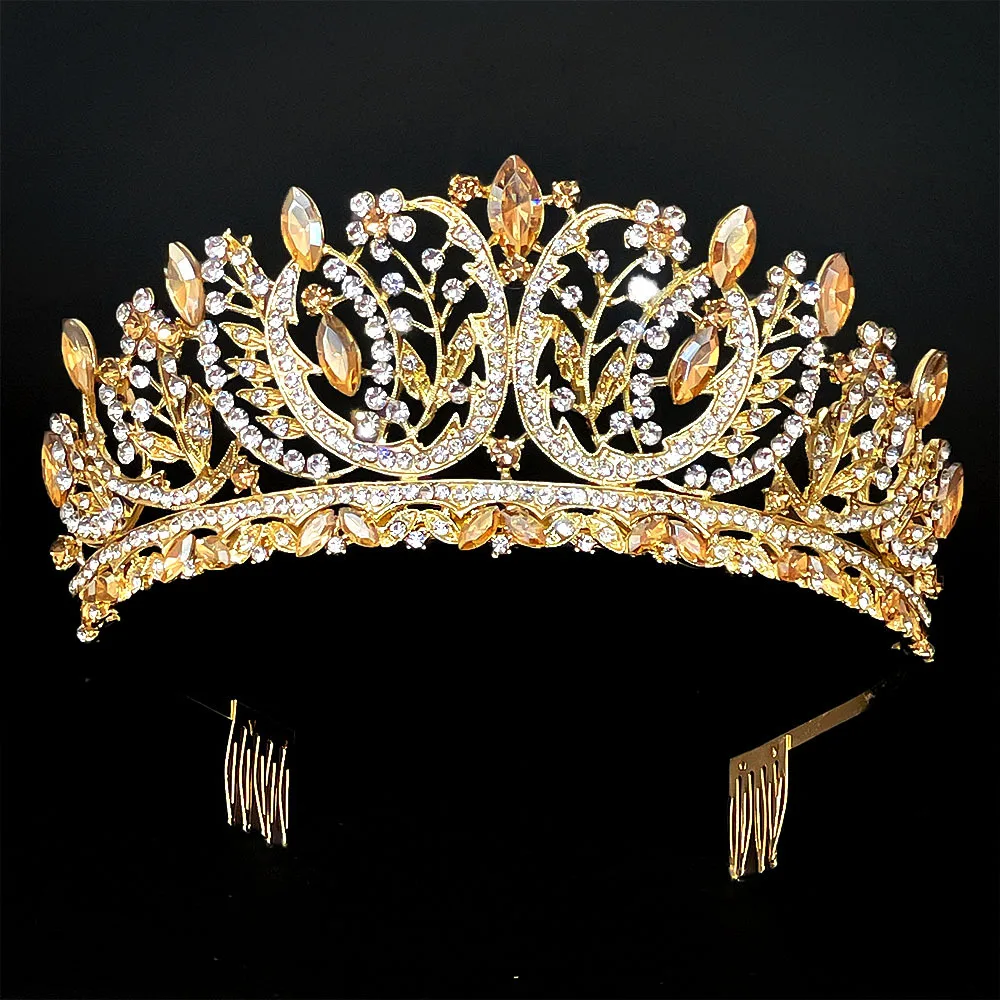 Simple Baroque Rhinestone Crystal Crowns for Queens Toyota Crown Bride Accessories with Combs