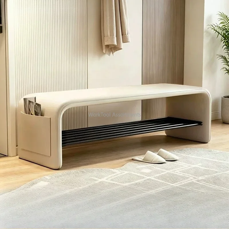 Upholstered Long Shoe Storage Bench, Shoe‑Changing Stool with Storage for Home Entryway Doorway Fitting Room Household Organizer