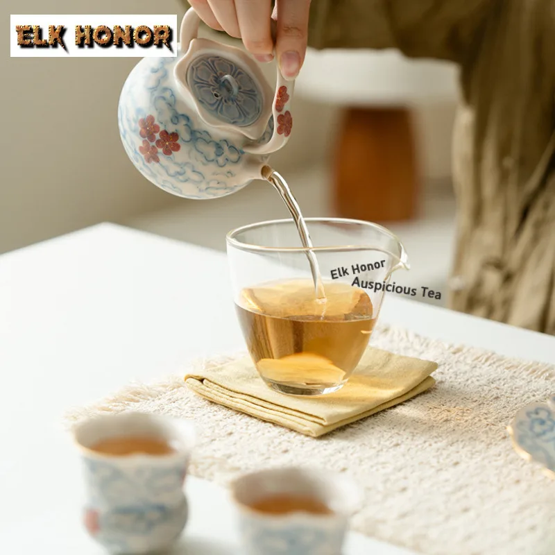 180ml Hand-painted Plum Blossom Lifting Handle Teapot Vintage Tea Infuser Pot Tea Brewing Kettle With Ball Hole Tableware Craft