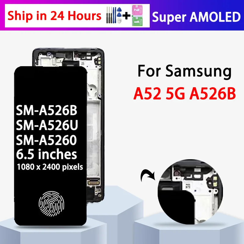 65-スーパー-amoled-サムスン-a52-5-グラム-lcd-ディスプレイタッチスクリーンデジタイザサムスン-a526b-a526u-a5260-ディスプレイフレーム