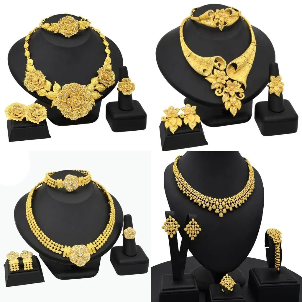 

J78F Элегантный комплект африканских свадебных украшений из 24-каратного золота с серьгами-браслетами