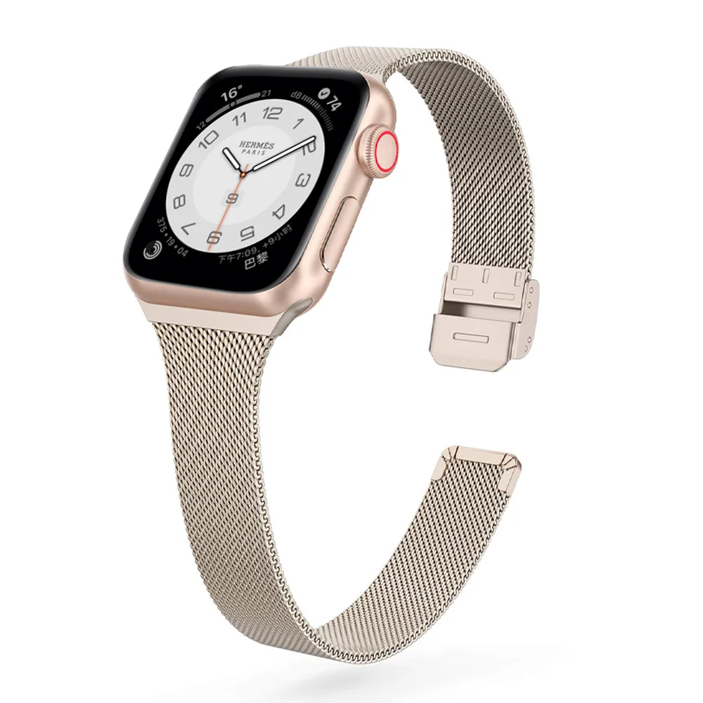 

Milanese Loop Strap for apple watch band 44mm 40mm 45mm 41mm 49mm 42mm Slim Metal Bracelet correa iwatch series 3 6 se 7 8 ultra