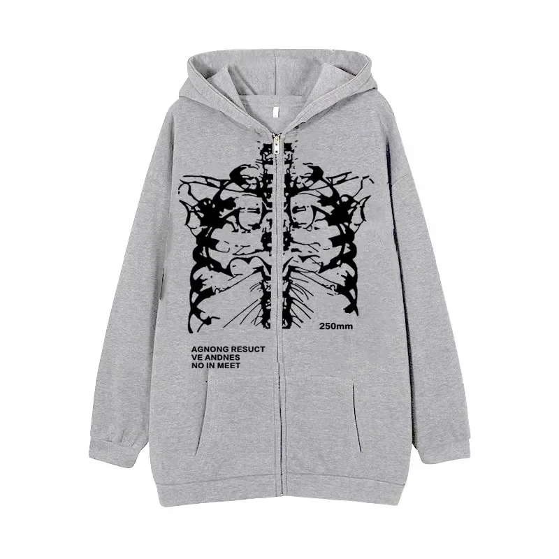 Skeleton Zipper Hoodie Women Men Y2k Fashion Darkly Hoodies Streetwear Hip Hop Trend Gothic Retro Sweatshirt Zip Up Jacket Coat