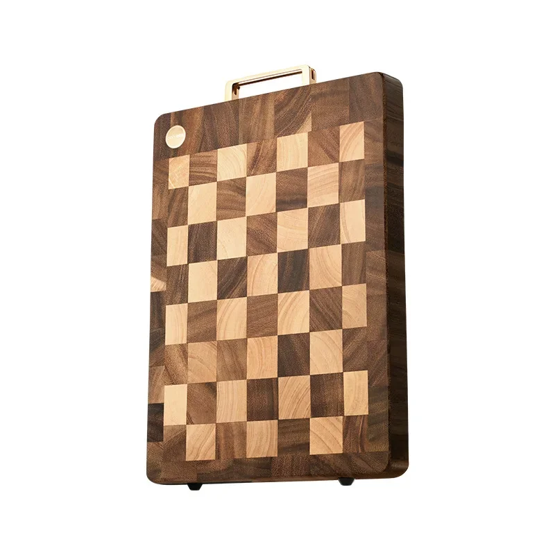 Black Walnut Checkerboard Cutting Board, End Grain Splicing Butcher Block with Handle, Thick Kitchen Chopping Board
