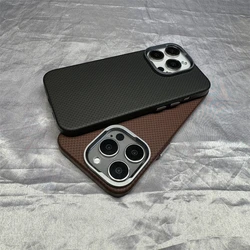 Carbon Fiber Pattern Wireless Charging for Magsafe Phone Case for iPhone 16 16pro Max 15 Pro 14 Metal Lens Bumper Hard PC Cover