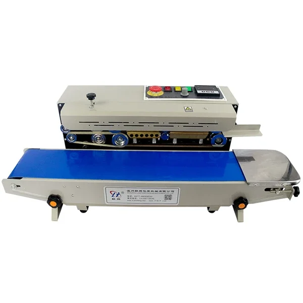 Commercial Film Sealing Machine Automatic Heat Sealing Machine With Date Printer, Continuous Band Sealer With Conveyor