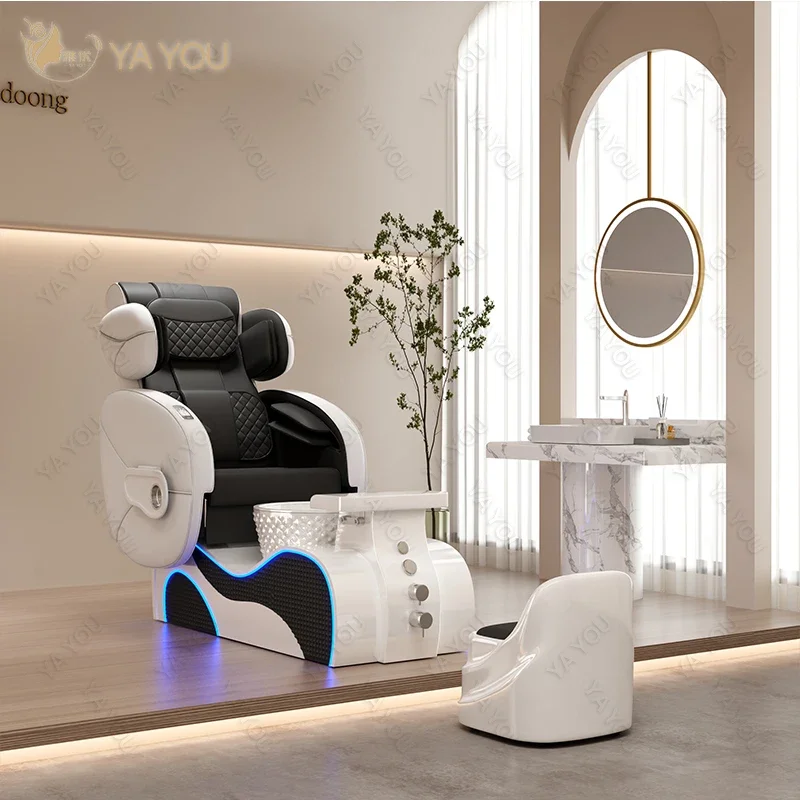 For Classic luxury black and white color fiberglass base pedicure chair full body massage with surfing function foot massage