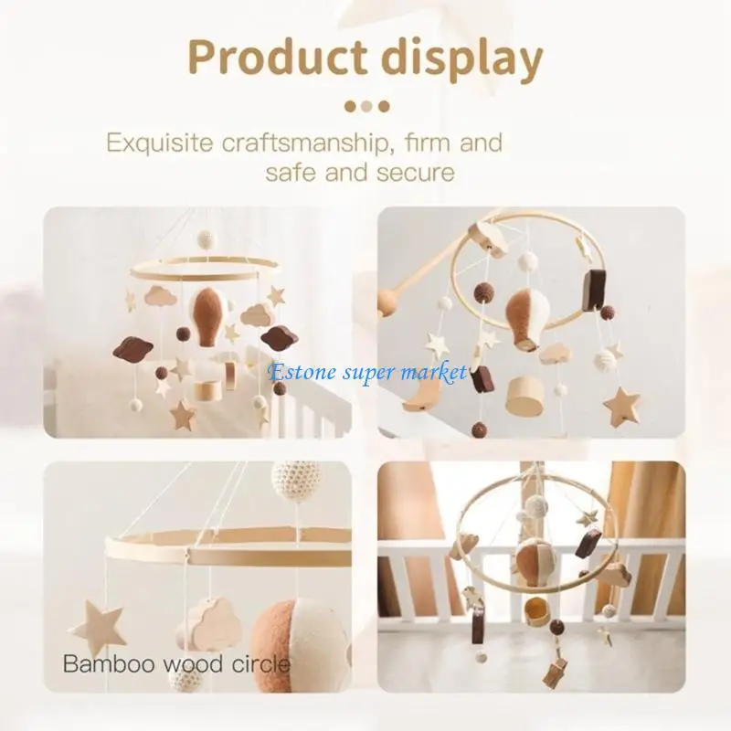 090B Natural Baby Crib Mobile With Nordic Felt Hot Air Balloon Design For Newborns Nursery Decors And Visual Stimulation