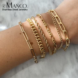 eManco Figaro Link Chain Bracelet Female Stainless Steel Gold Color Charm Bracelets Chain Bracelets for Women Man Jewelry Gifts