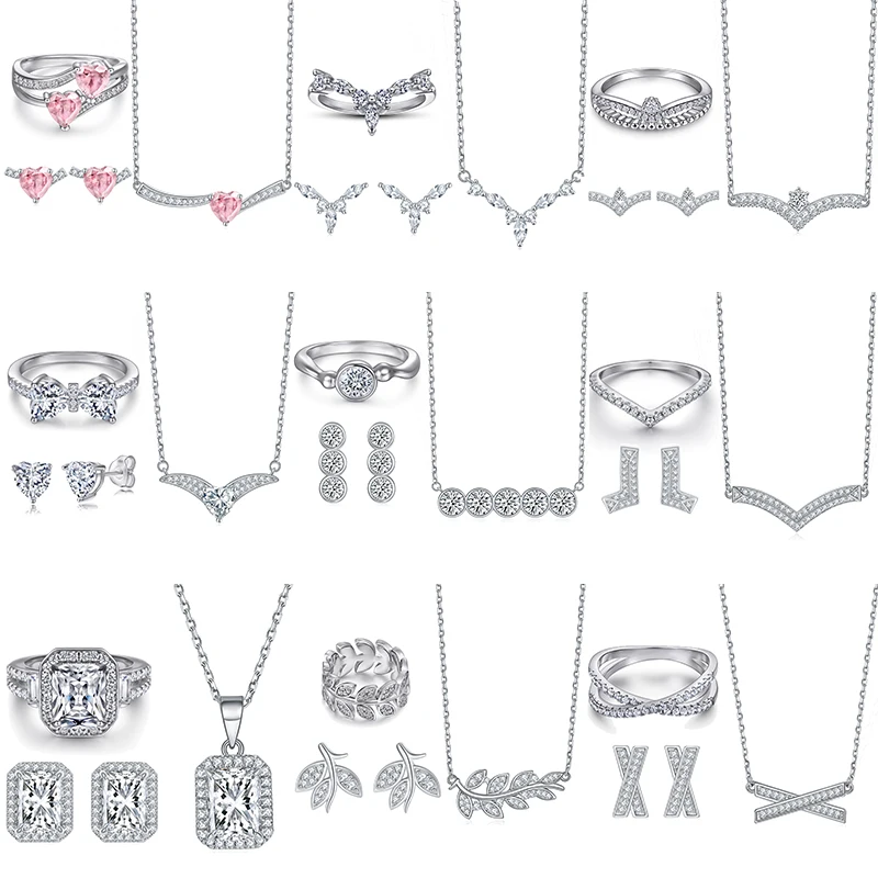 

Fine Jewelry Wholesale S925 Sterling Silver Jewelry Set Trendy Halo Diamond Jewelry 925 Set