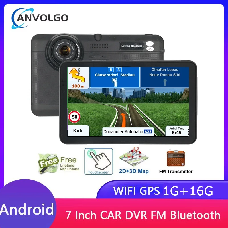 Navegación GPS para coche de 7 pulgadas, Android DVR, 16GB de RAM, 1GB, FM, WiFi, camión, Bluetooth, Sat Nav, cámara de visión trasera, mapa de Europa Americas, sombrilla