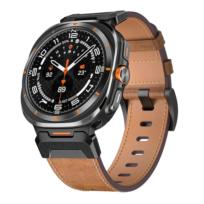 

Luxury Mecha Leather Band For Samsung Galaxy Watch 7 Ultra Stainless Steel Metal Connector Bracelet for Galaxy Watch Ultra 47mm