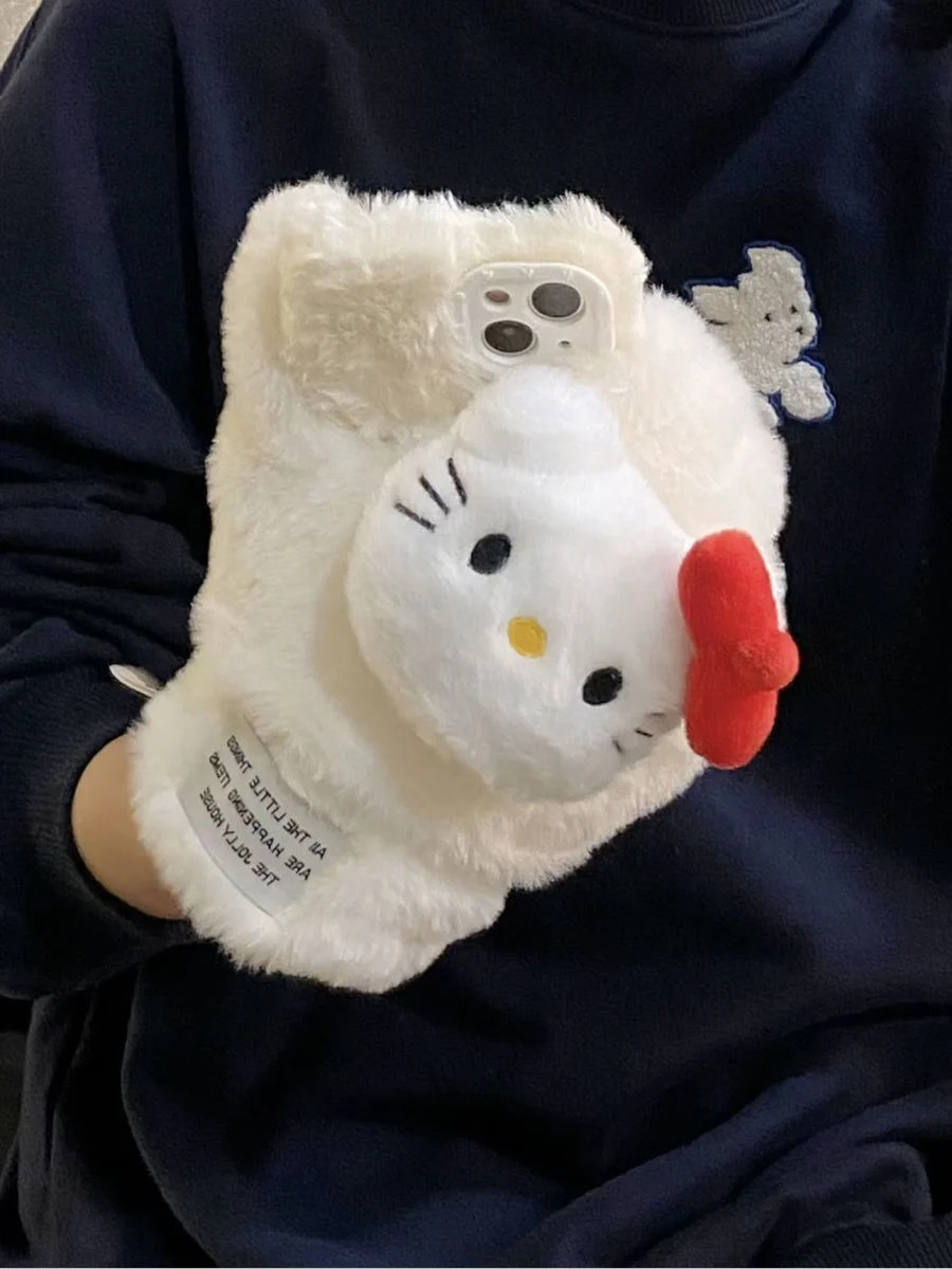 

Warm Gloves Phone Case for Iphone 15 14 13 12 Pro Max 11 INS Cute Cartoon Cat Pattern Silicone All-Inclusive Phone Case Cover