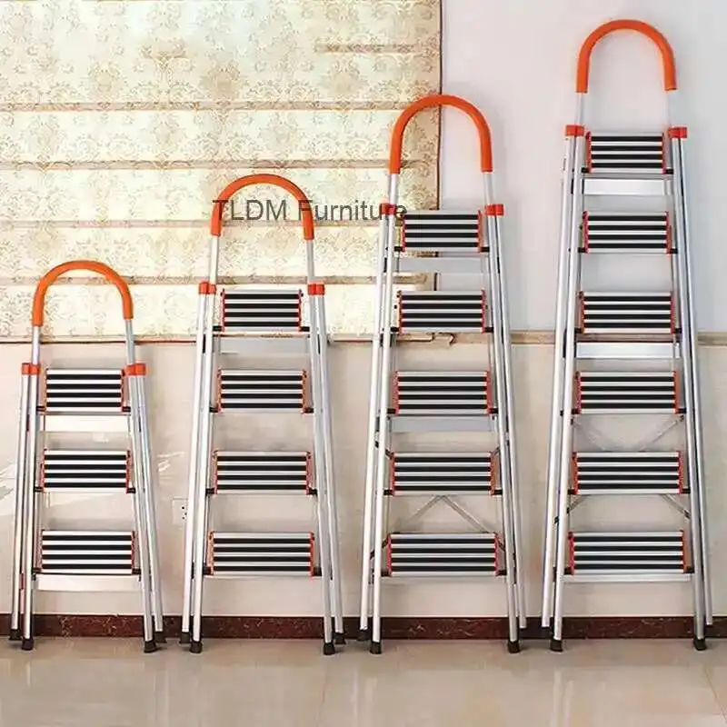 

Modern Folding Aluminum Ladder Telescopic Step Stools Home Indoor Portable Stairs Kitchen Multi-function Herringbone Step Ladder