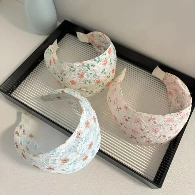 

French Country Style Floral Lace Headband Wide Hair Hoop High Crown Design Pressure Free Vintage Hairband Accessory