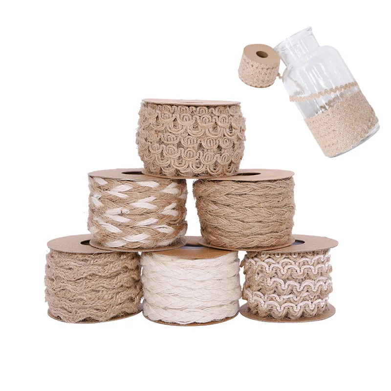 5M Natural Hessian Jute Rope Braided Burlap Ribbon Vintage Rustic Wedding Party Decoration Scrapbooking Gift Wrapping Supplies