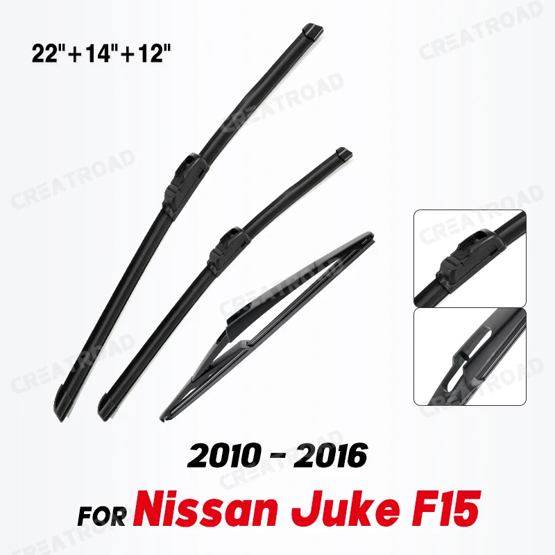 Wiper Front & Rear Wiper Blades Set For Nissan Juke F15 2010 - 2016 Windshield Windscreen Window Brushes 22\