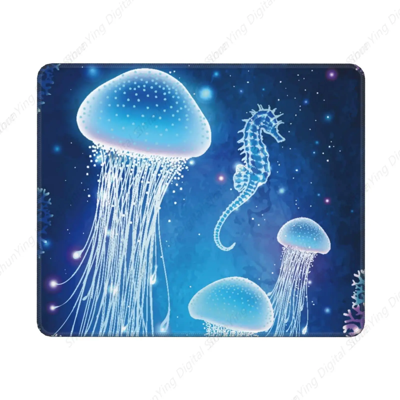 Mouse Pad Jellyfish Glowing Marine Animal Game Anti Slip Rubber Base Mouse Pad Suitable For Gaming Office Laptops 18*22cm