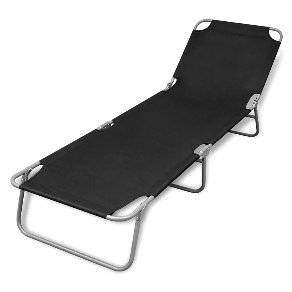 

Folding Reclining Lounge Chair Outdoor Steel Frame Poolside Beach Lawn Black Customized