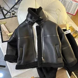 Winter Coats PU Leather Outerwear Girls Warm Fleece Jacket Baby Boys Jackets for Autumn Winter Children Clothing