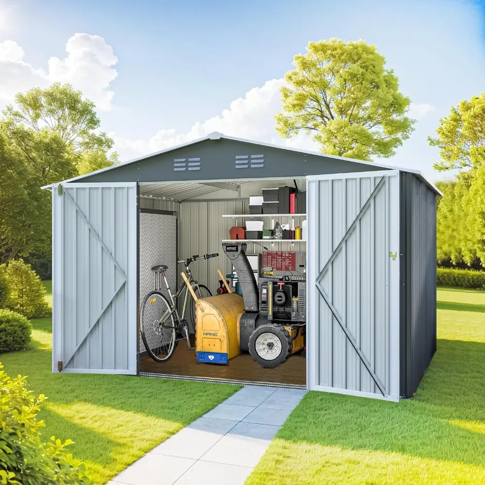 Outdoor Sheds 10FT x 8FT & Outdoor Storage Clearance, Metal Anti-Corrosion Utility Tool House with Lockable Door &  Sheds