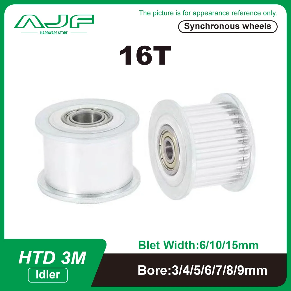 HTD 3M 16Teeth Idler Pulley Tensioner Bore 3/4/5/6/7/8/9mm Fit Belt Width 6/10/15mm Bearing Guide Synchronous Wheel 3M 16T