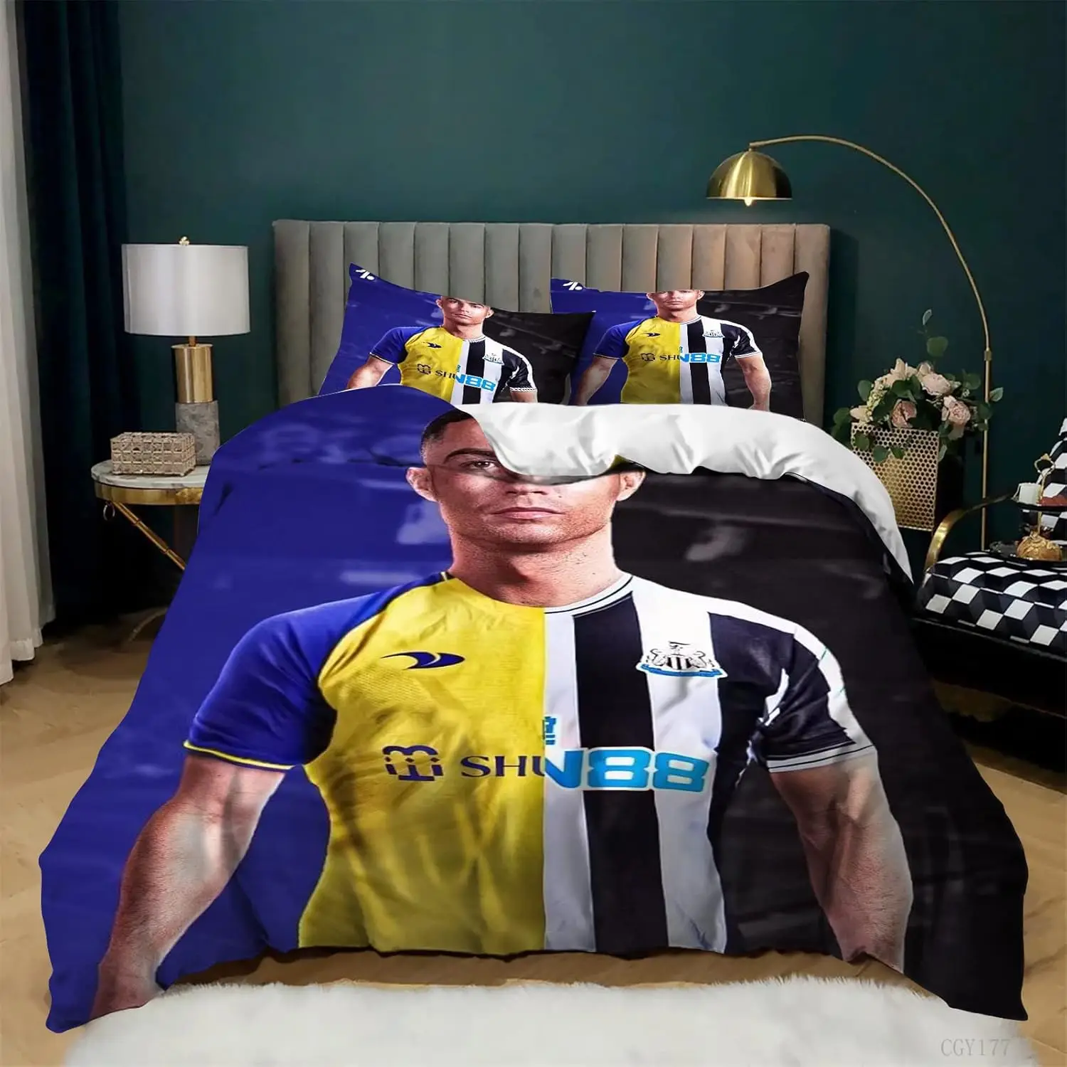 3 Piece Duvet Cover Ronaldo CR7 Football Printed Bedding Set, Lightweight Quilt Cover with Zipper Comforter Set Children Gift