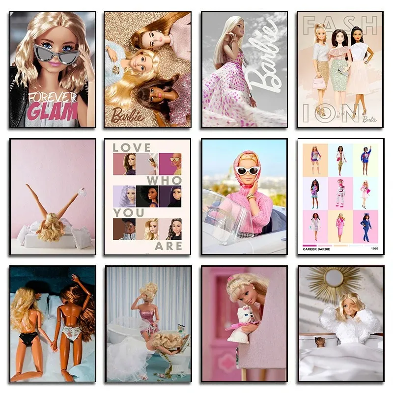 Pintura en lienzo con dibujos animados para decoración de la habitación de las niñas, póster feminista rosa, cuadros artísticos de pared Preppy, carrera de moda clásica, Barbie