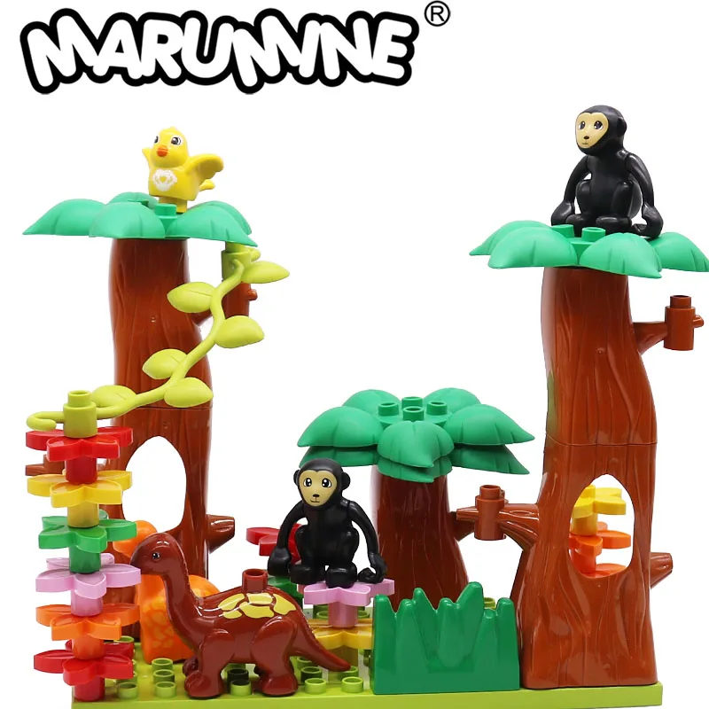 MARUMINE MOC Classic Large Size Building Blocks Parts Brick Model Forest Trees Stumps Flower Bushes Base Plate DIY Dinosaur Toy