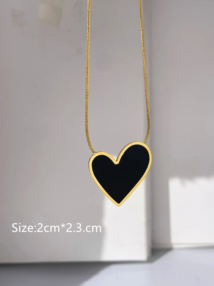 Black Heart Necklace Enamel Geometric Irregular Stone Pendant Snake Chain No Tarnish Necklaces for Women Stainless Steel Jewelry