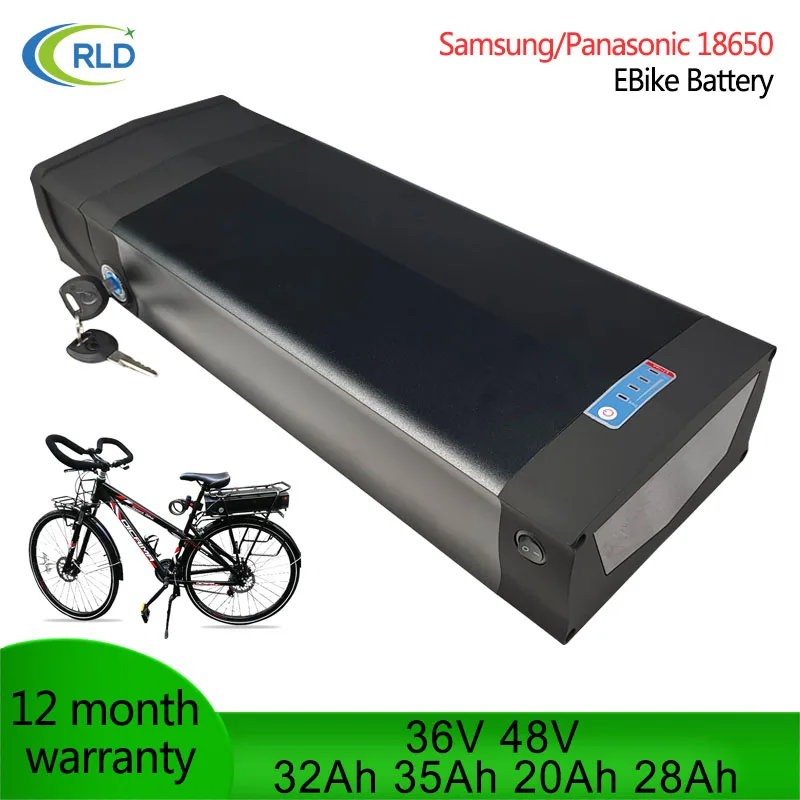 48V Rear Rack eBike Batter 36V 25Ah 35Ah 25.6Ah 28Ah Rechargeable Lithium Li-ion Batteries Electric Bicycle for 250W-1500W Motor