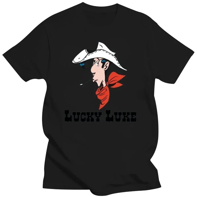 Fashion Classic Tee Shirt  T-Shirt 100% Cotton Logoshirt ? Easy Fit Lucky Luke Portrait (Blue) Harajuku Tops  men clothing