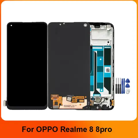 Écran tactile LCD Super AMOLED de 6.4 pouces, pour Realme 8 4G RMX3085 8 Pro RMX3081, outil de remplacement de cadre LCD