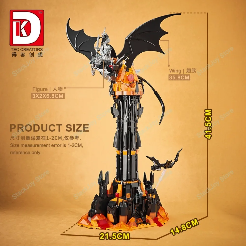 Deke 997 peças moc conjunto de construção de torre escura com dragão preto castelo gótico modelo de arquitetura tijolos diy para crianças presente de natal