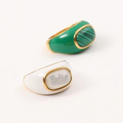 High End Pvd True Turquoise Fritillaria Finger Ring for Women Exquisite Luxurious Signet Ring Party Wedding Jewelry