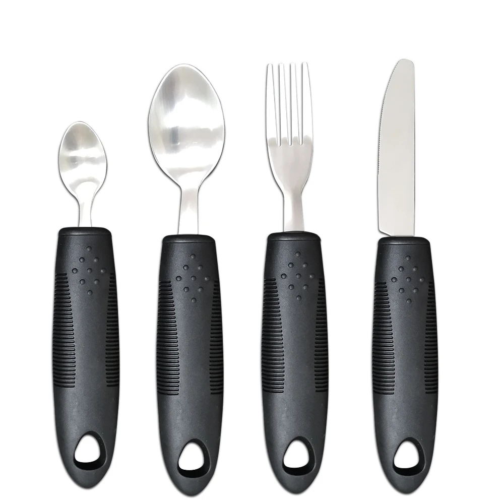 Soft rubber Handle Anti-Shake Adaptive Tableware Disabled Elderly stainless steel Knife Fork Spoon Rehabilitation Food Aid Set