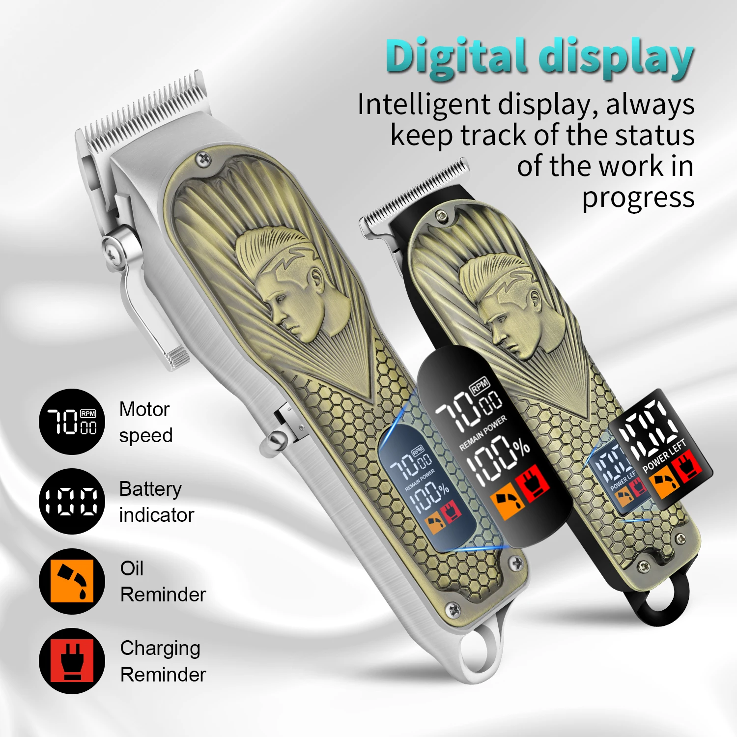 ハイエナ プロフェッショナル デジタルディスプレイ ヘアクリッパー メンズ ハイパワー バルドヘッド トリマー 散髪機 理髪店 グルーミングツール
