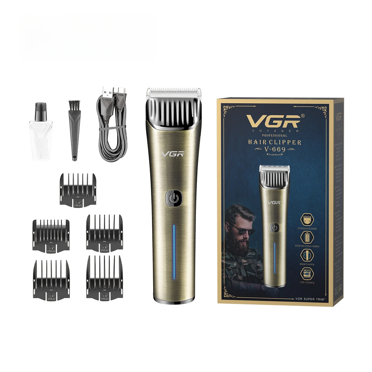 

VGR669 Мужская машинка для стрижки волос USB перезаряжаемый электрический триммер для домашней парикмахерской, ретро-дизайн