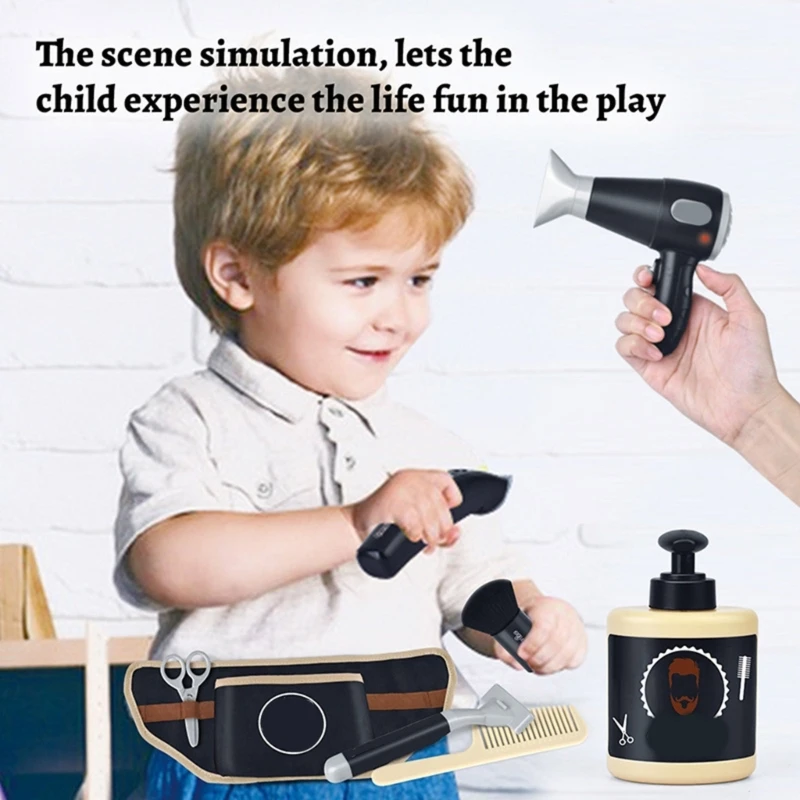Crianças salão beleza estilo cabelo fingir jogar brinquedo com ferramenta penteado seguro aprendizagem precoce roleplay